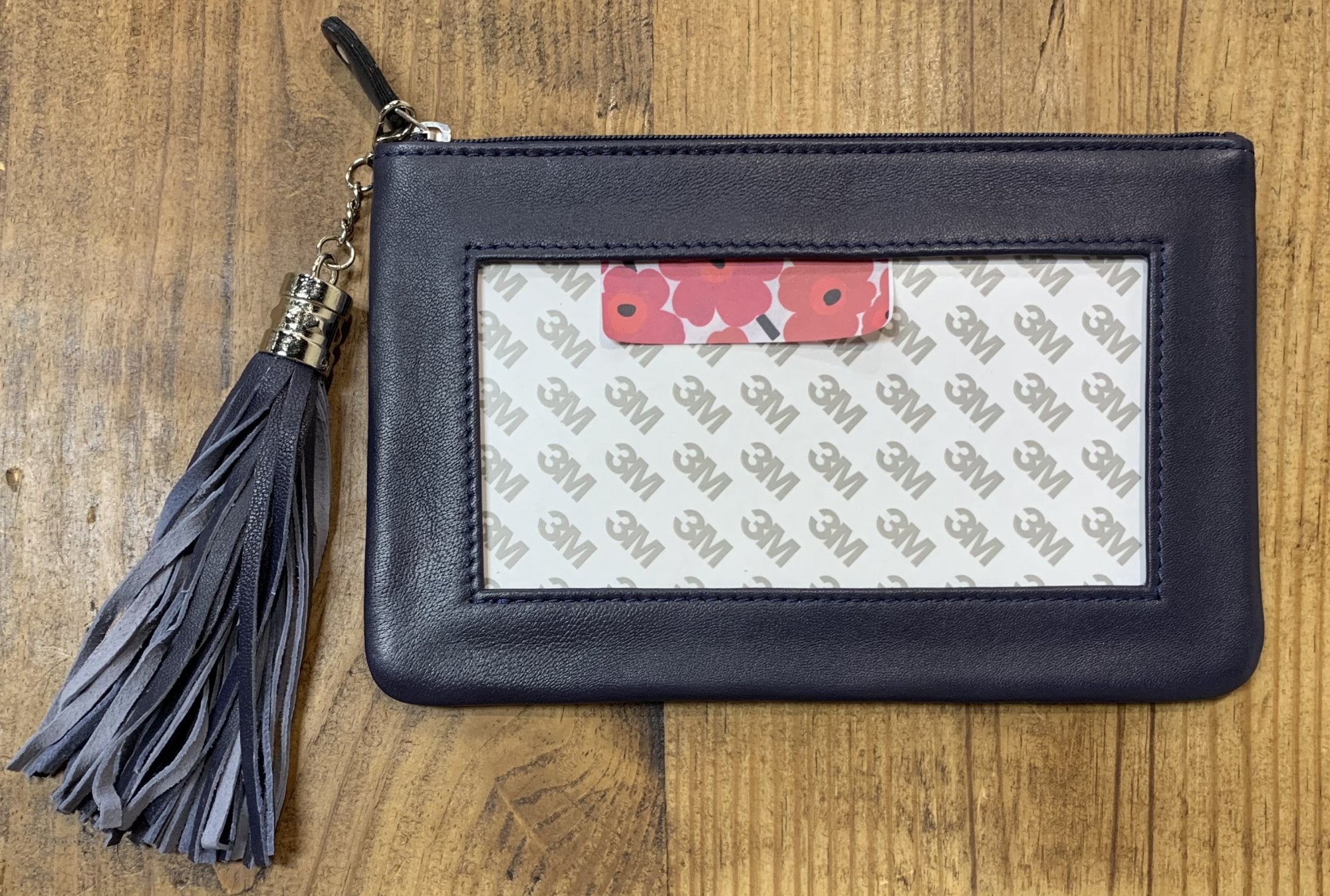 Lamb Skin Zip Pouch w/ Detachable Tassel - Midnight Blue
