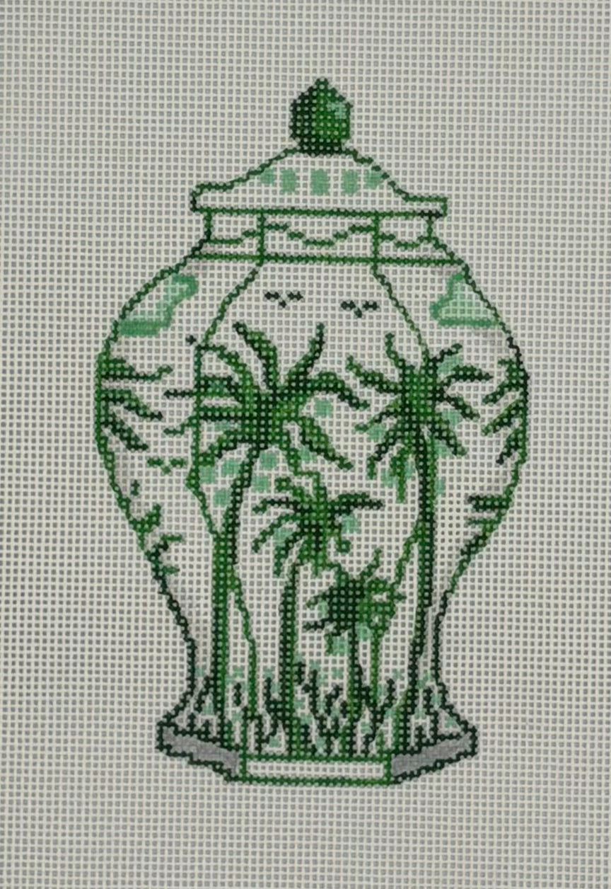 Vase - Green and White Palm Trees
