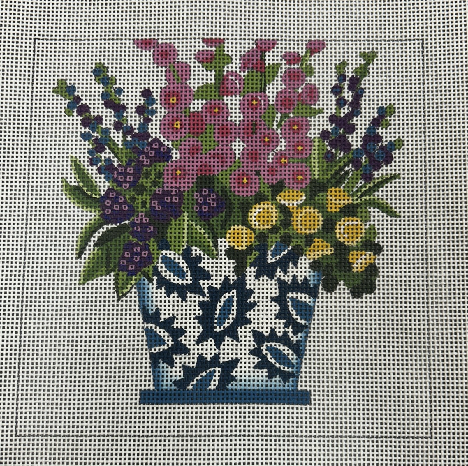 Blue and White Pot of Flowers