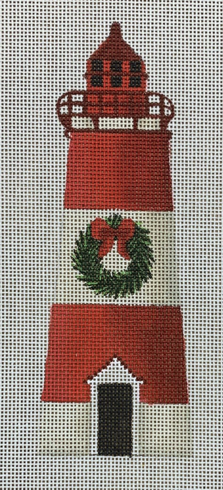 Red & White Lighthouse w/ Wreath