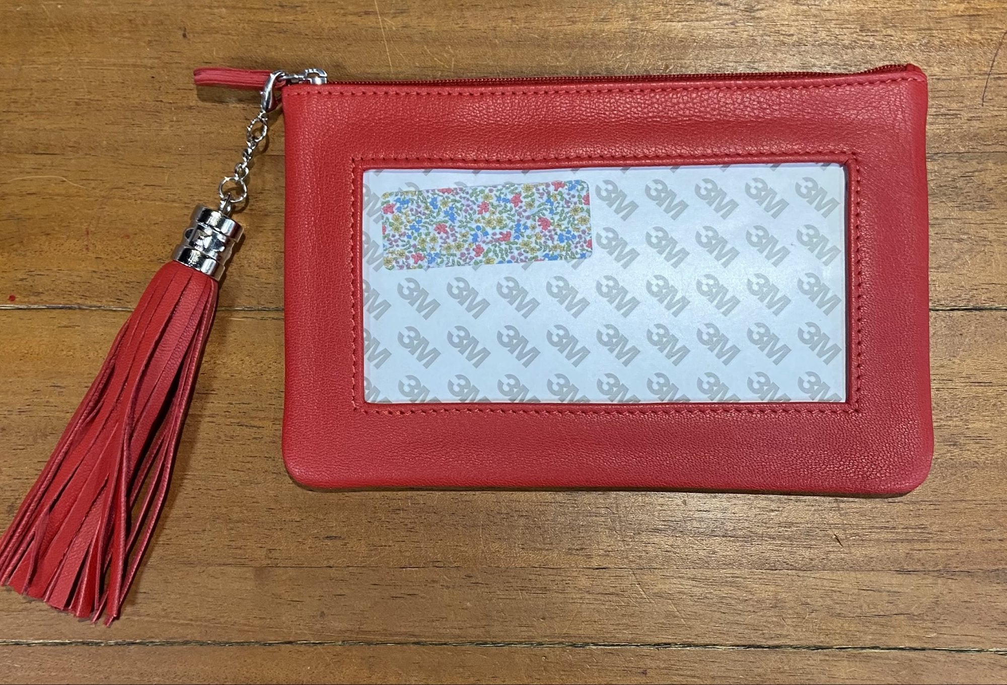 Lamb Skin Zip Pouch w/ Detachable Tassel - Red