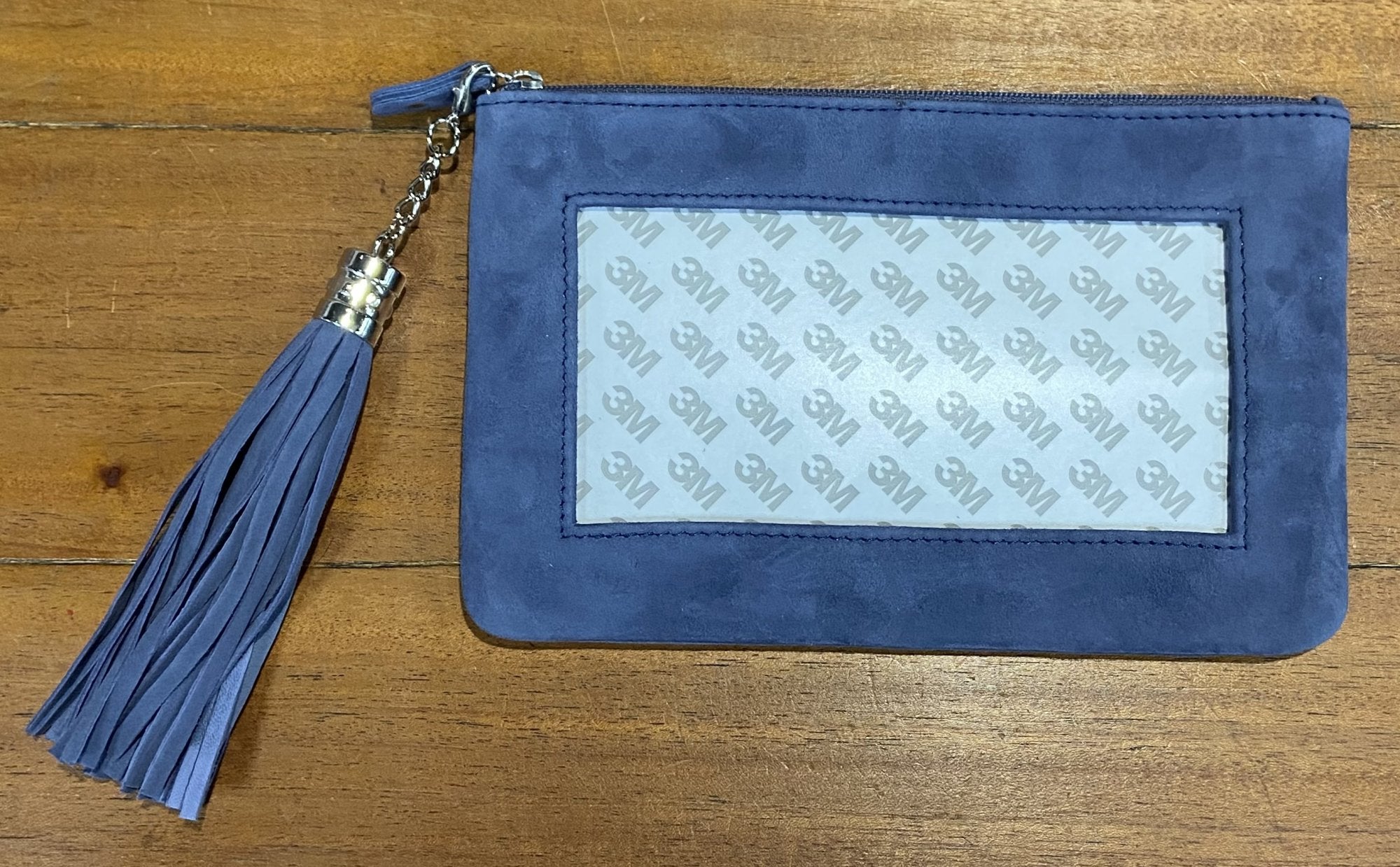 Ultrasuede Zip Pouch w/ Detachable Tassel - Blue Grey