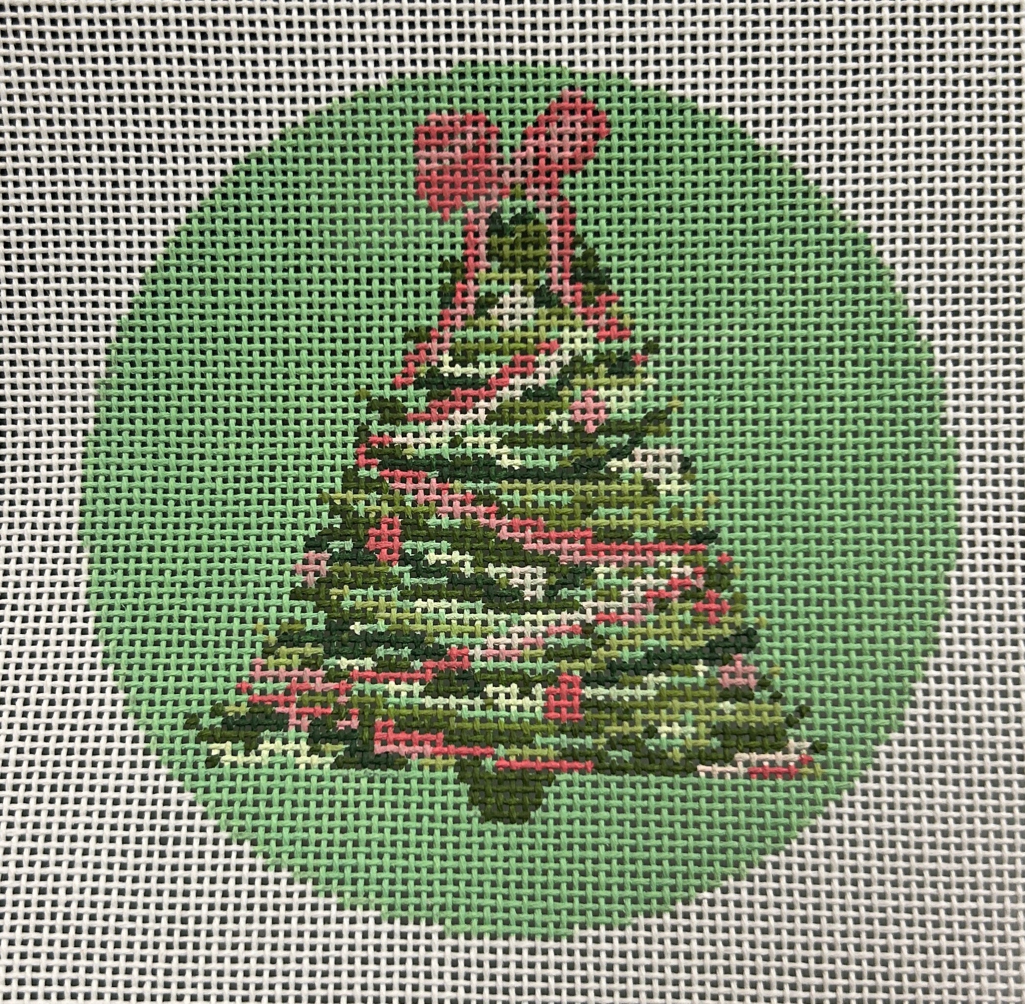 Tree with Pink Bow Ornament - Green Background