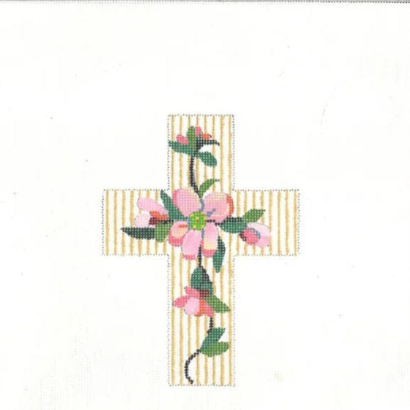 Pink Quince on Gold Stripes Cross