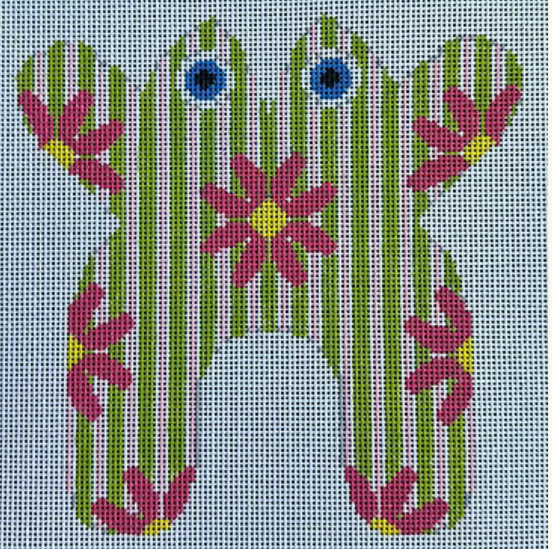 Frog - Pink Daisies on Green and Pink Stripes