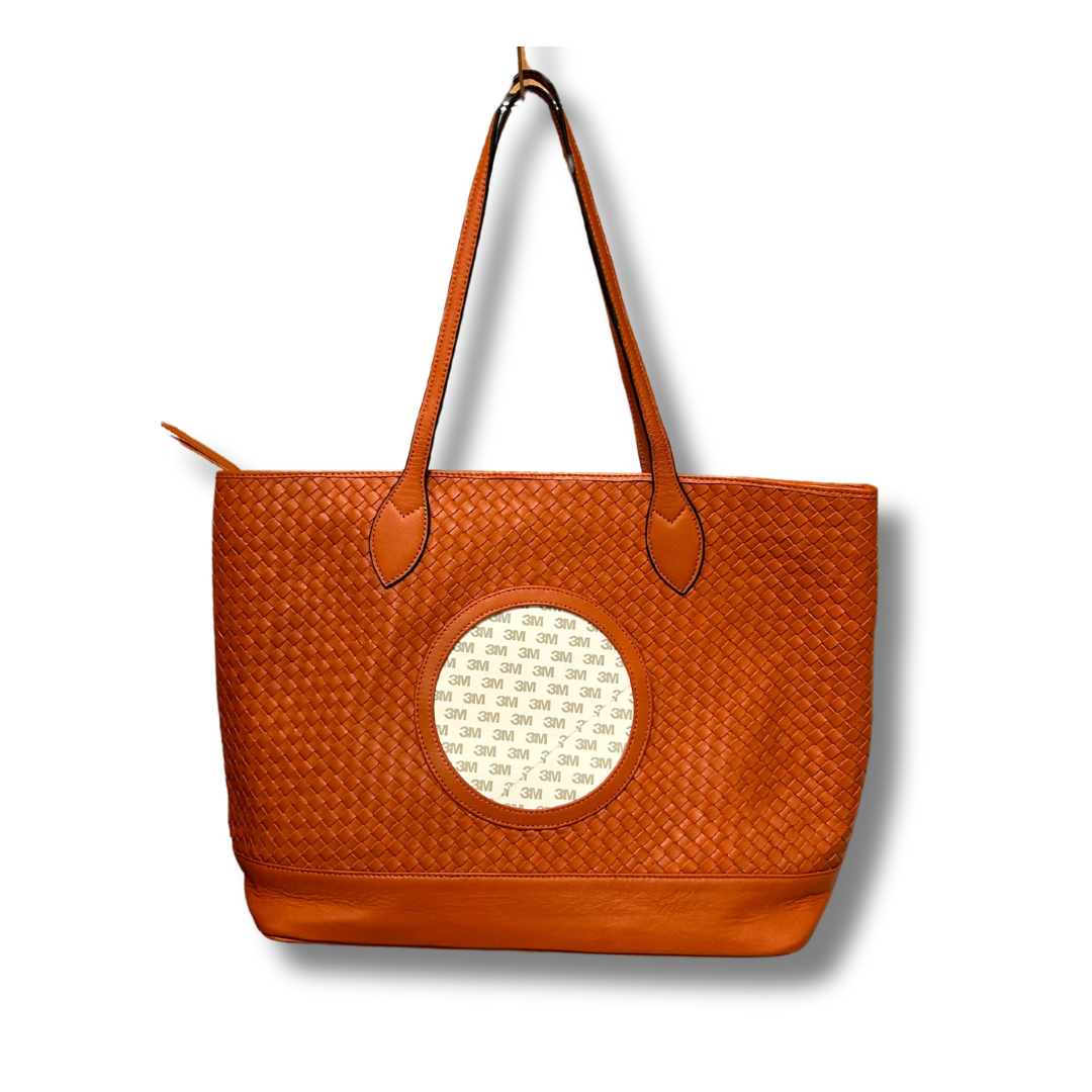 Leather Woven Tote - Burnt Orange