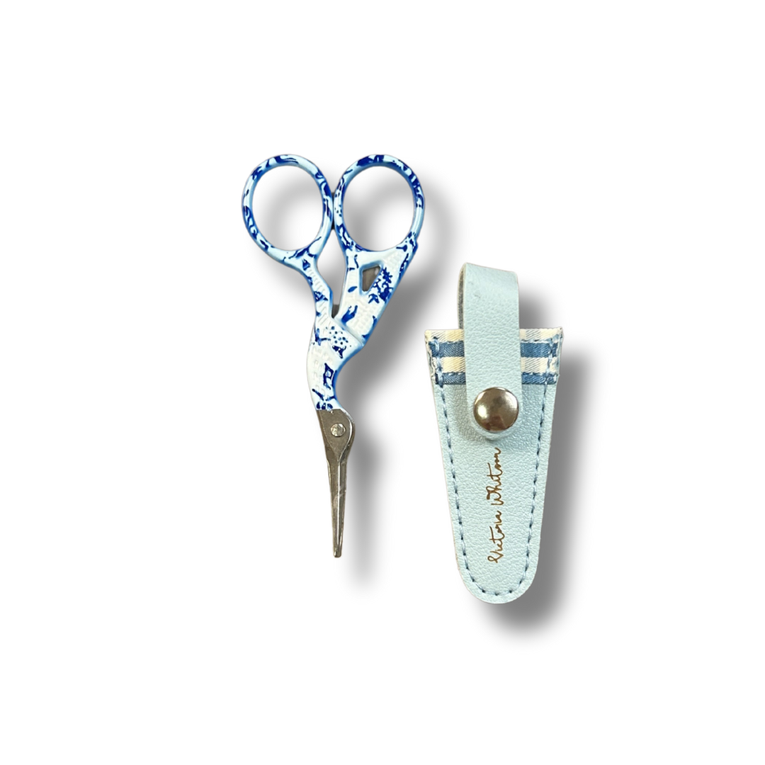 Blue and White Stork Scissors w/sheath