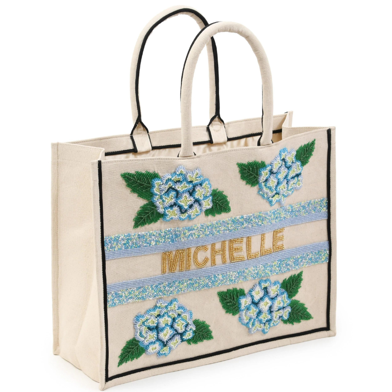 Beaded Tote - Blue Hydrangea