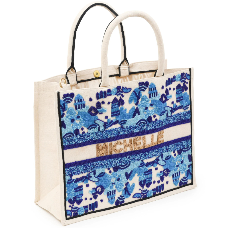 Beaded Tote - Garden Party Blue