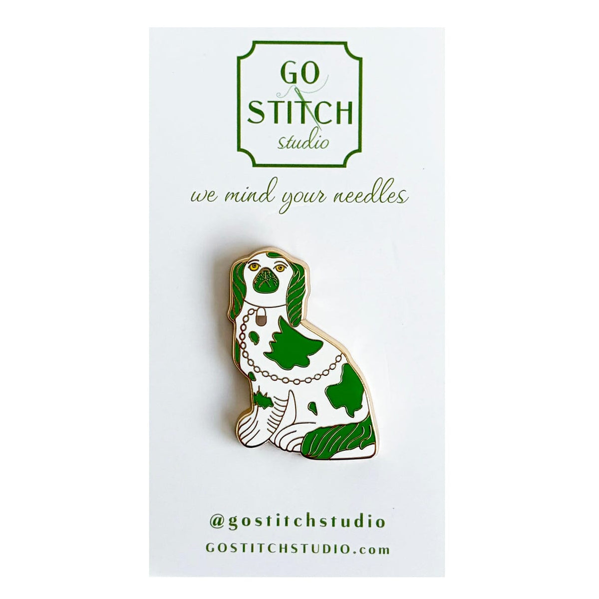 Needle Minder - Green Staffordshire Dog
