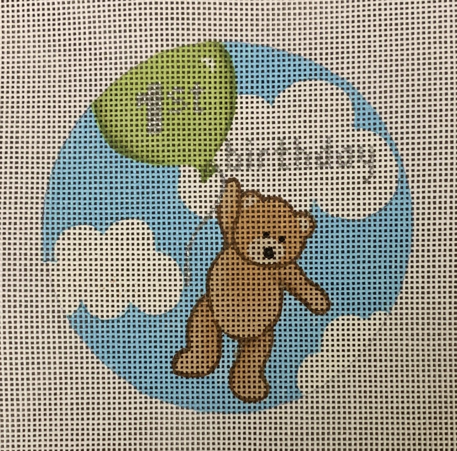 Flying High Teddy 1st Birthday Ornament Green