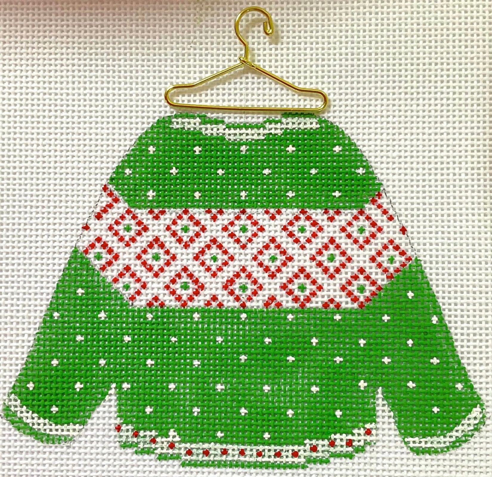 Sweater - Green Dotted w/ Stitch Guide &amp; Hanger