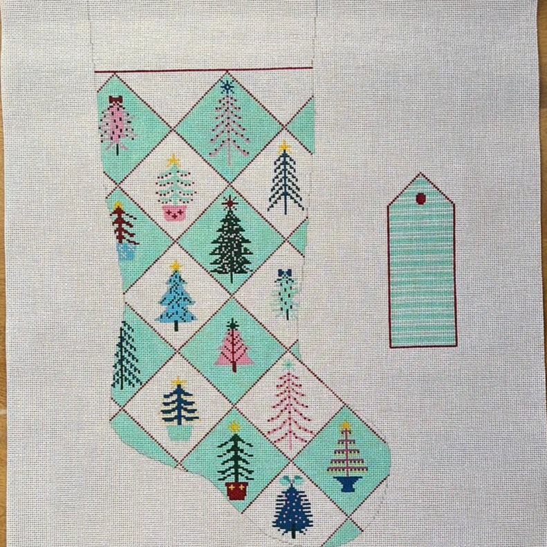 Candy Quilting Trees Stocking and Tag