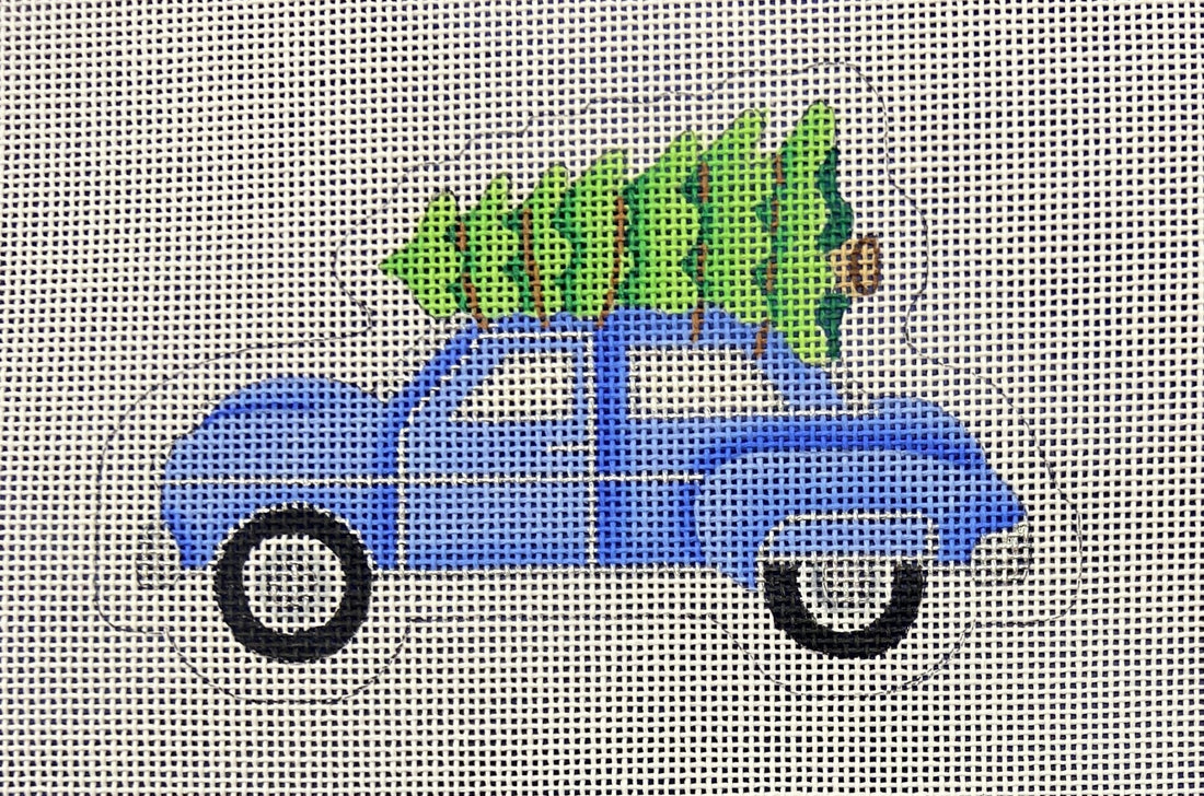 Blue Car with Tree Ornament