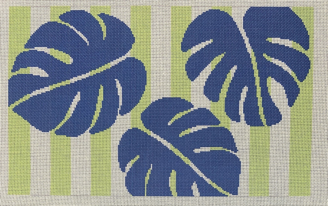 Monstera Stencil on Blue Bolster