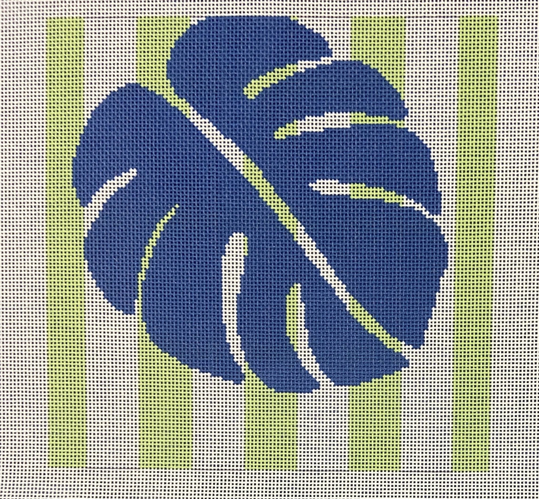 Monstera Stencil on Blue Square