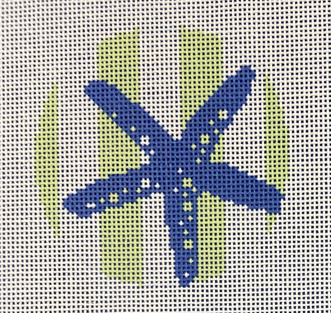 Starfish Stencil on Lime Stripes Round