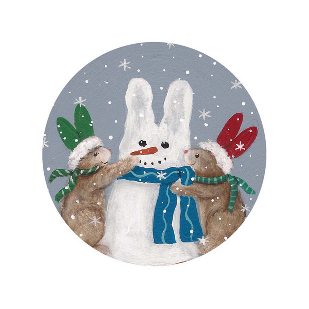 Bunnies Building Snowman