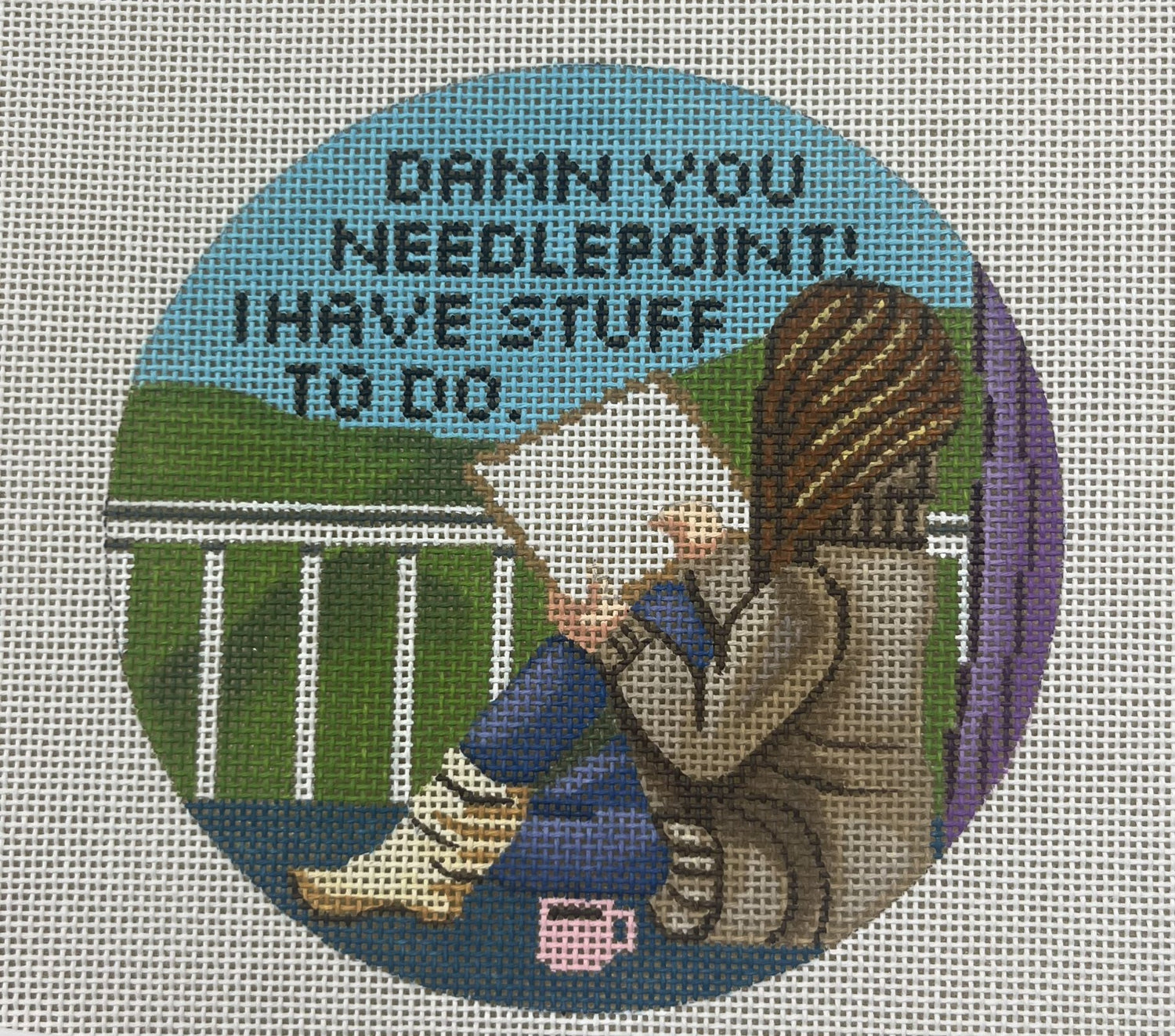 Damn You Needlepoint Round