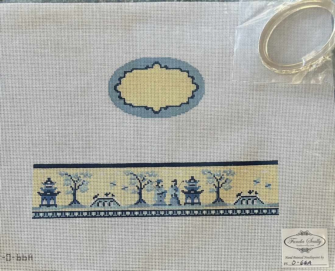 Oval Hinged Box - Toile Asian Blue