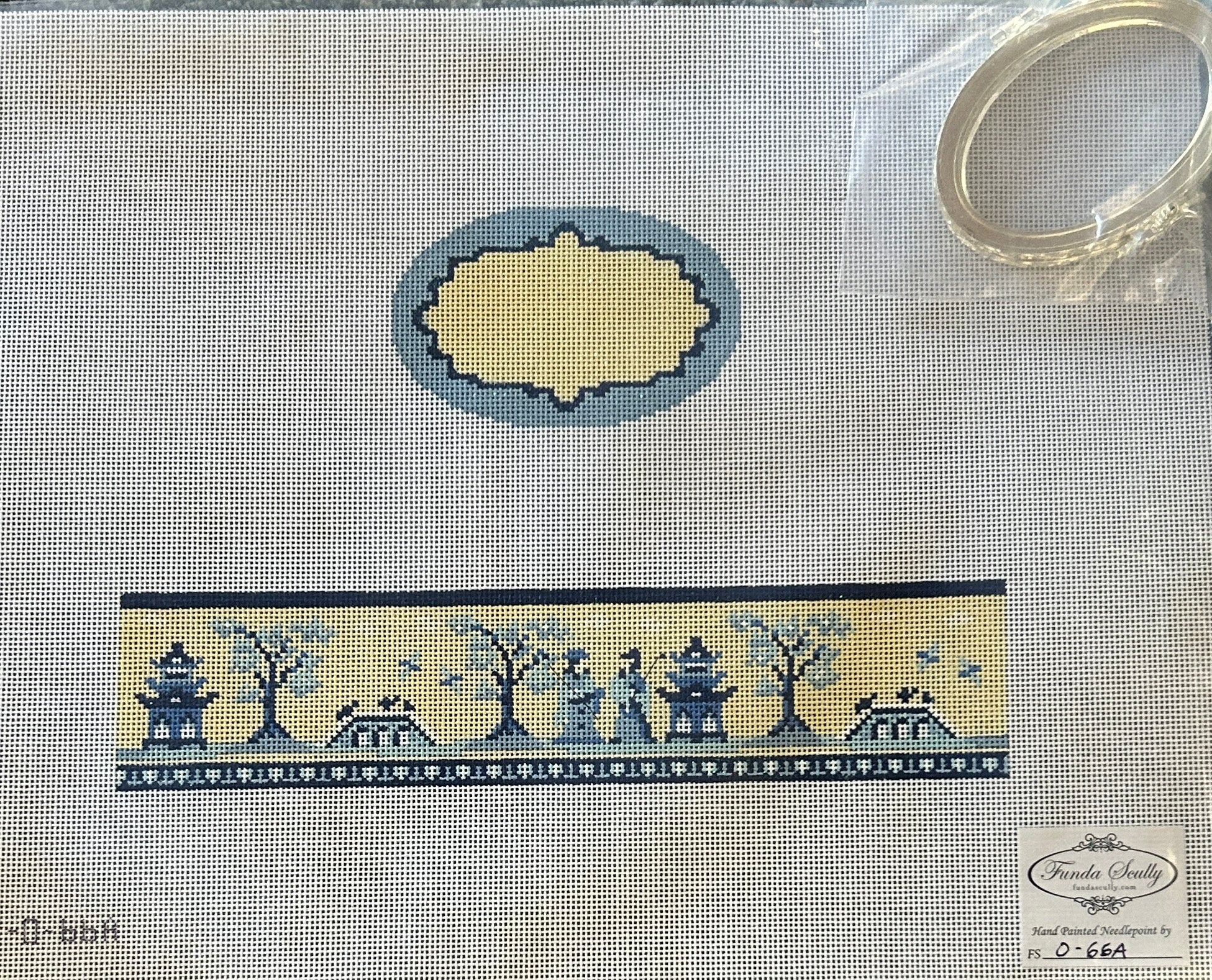 Oval Hinged Box - Toile Asian Blue