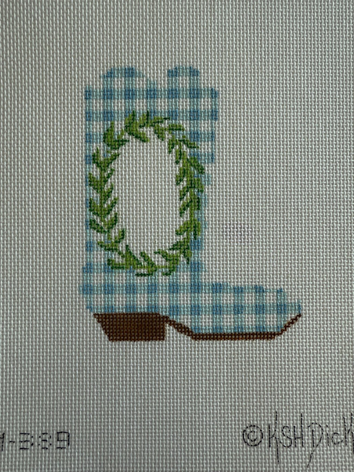 Blue gingham cowboy boot
