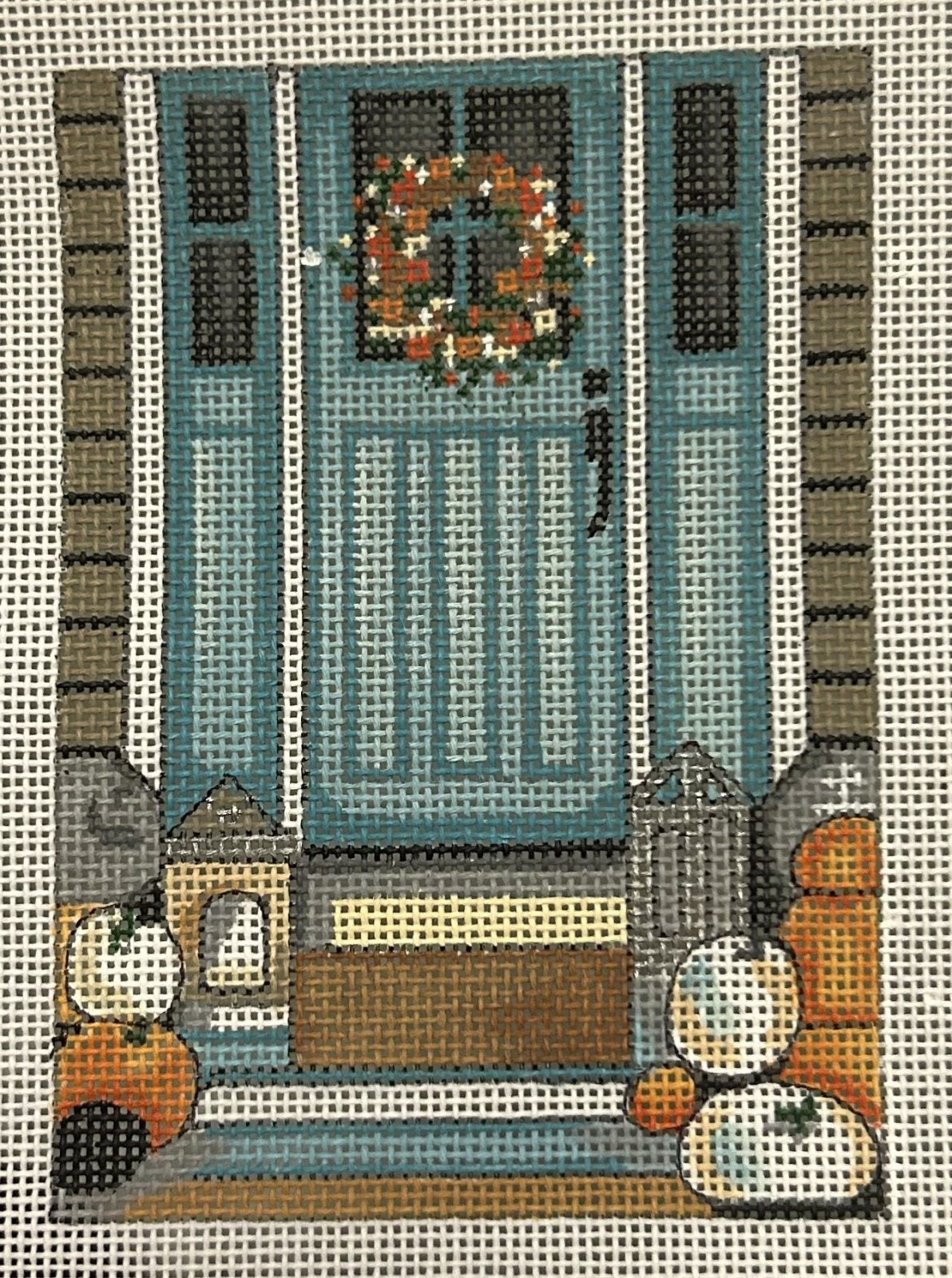 Pumpkins and Teal Door