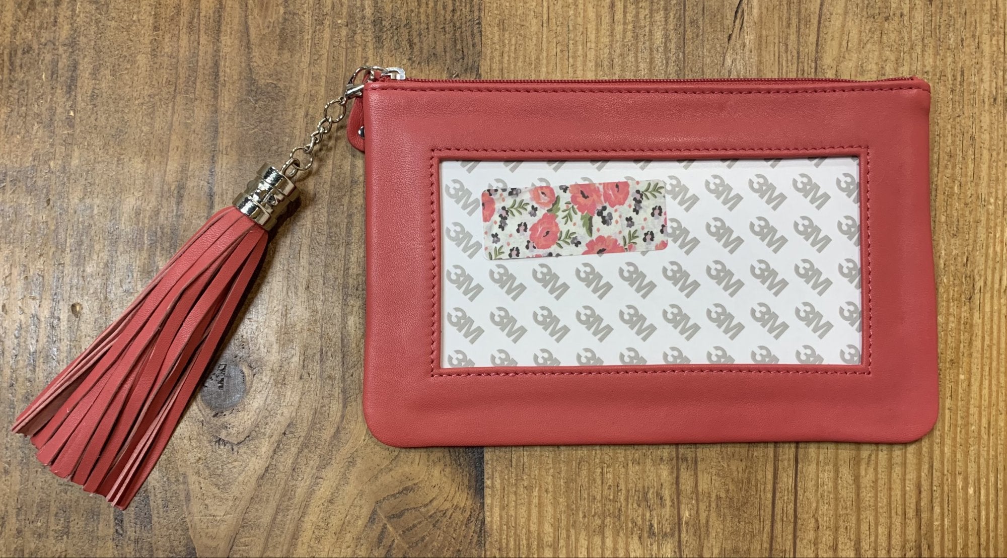 Lamb Skin Zip Pouch w/ Detachable Tassel - Salmon