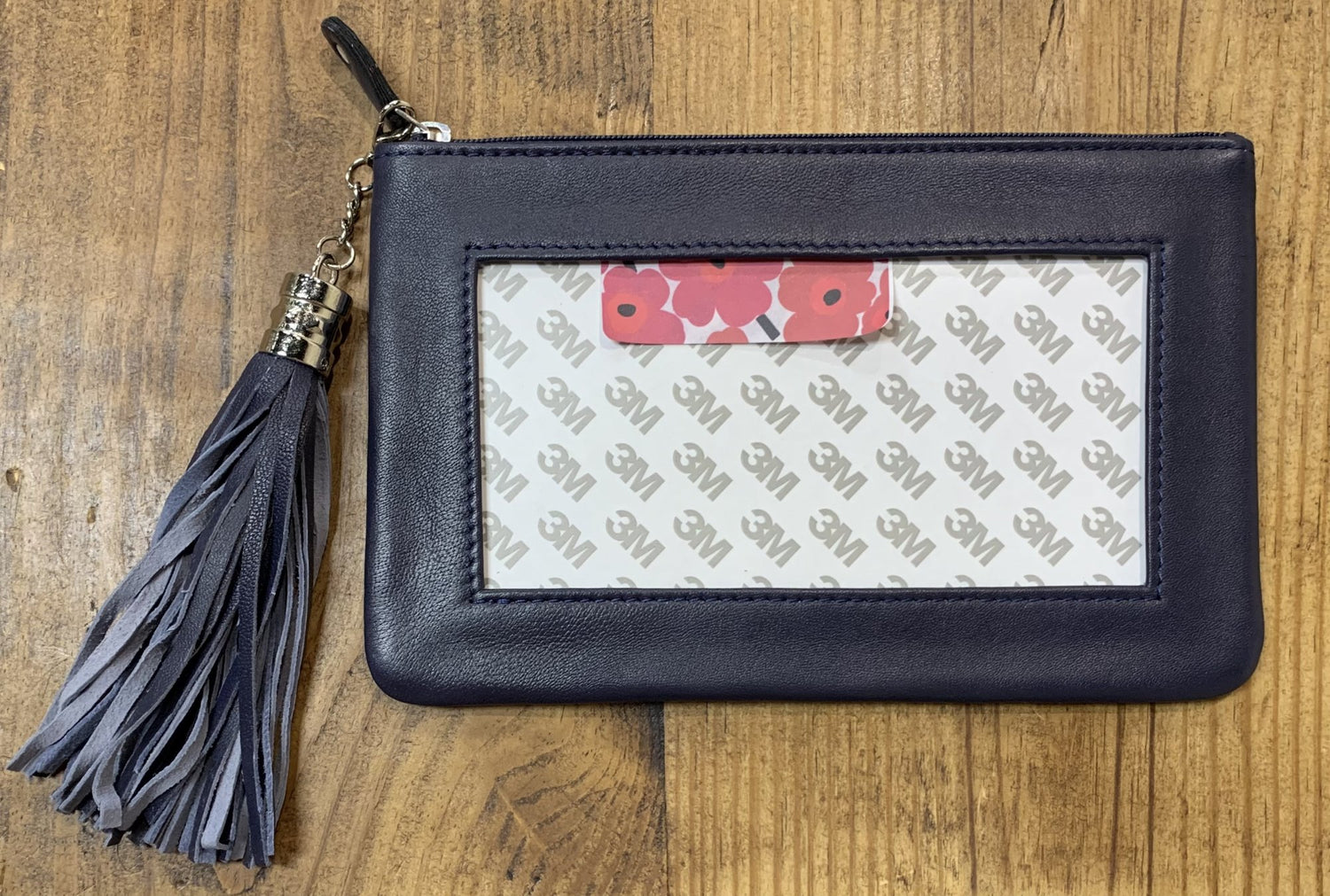 Lamb Skin Zip Pouch w/ Detachable Tassel - Midnight Blue
