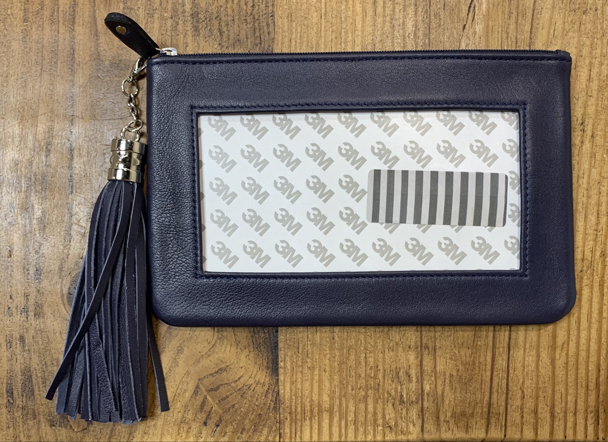 Lamb Skin Zip Pouch w/ Detachable Tassel - Midnight Blue