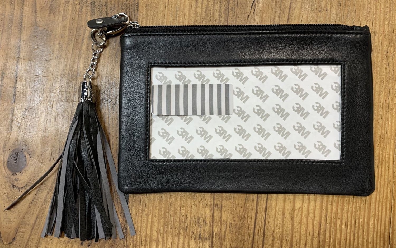 Lamb Skin Zip Pouch w/ Detachable Tassel - Black