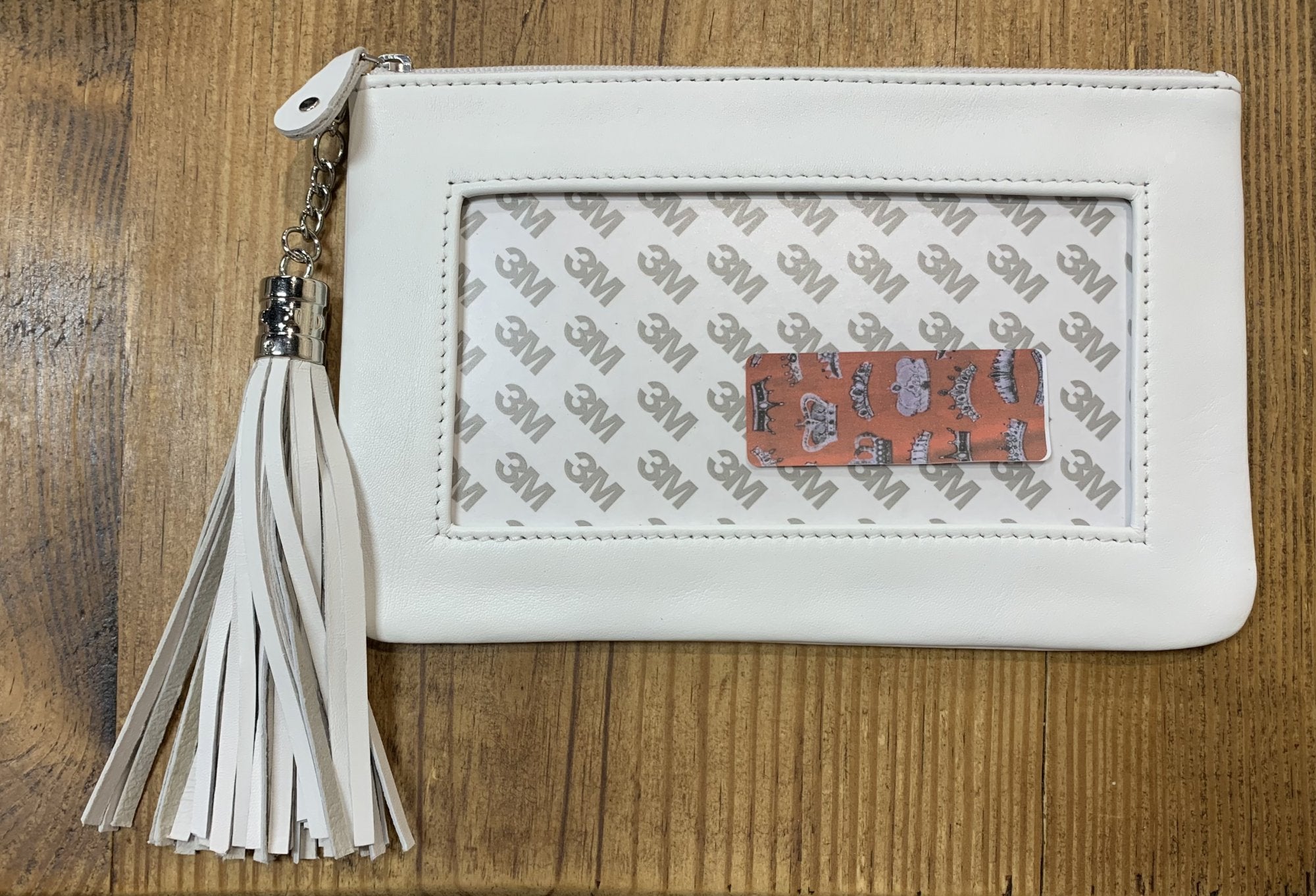 Lamb Skin Zip Pouch w/ Detachable Tassel - White
