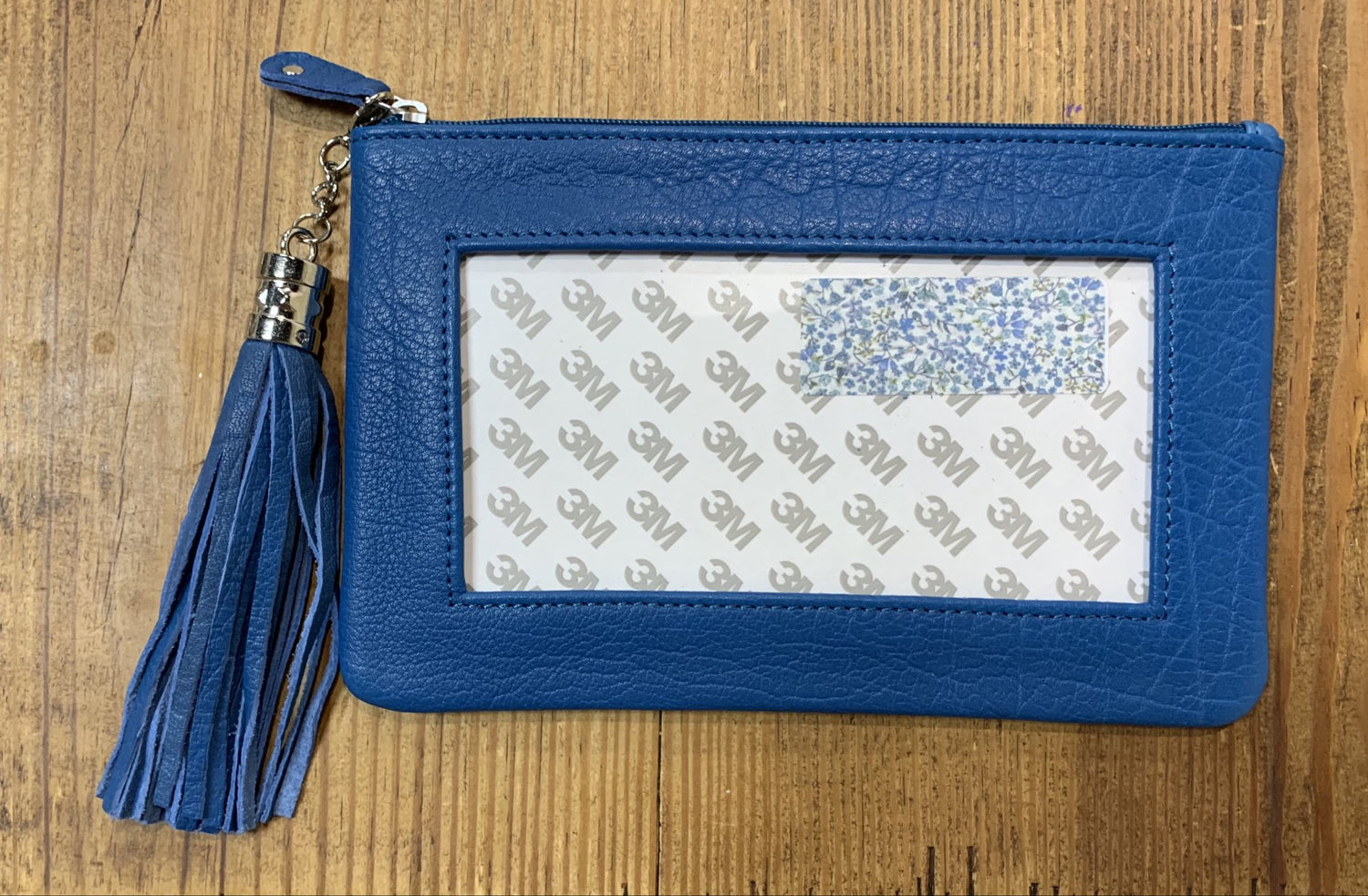 Lamb Skin Zip Pouch w/ Detachable Tassel - Berlin Blue
