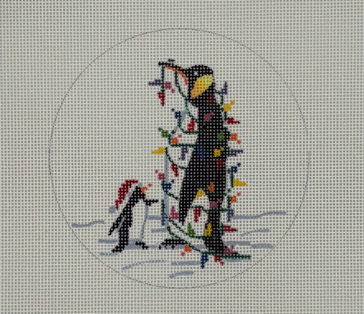 Penguin and Christmas Lights