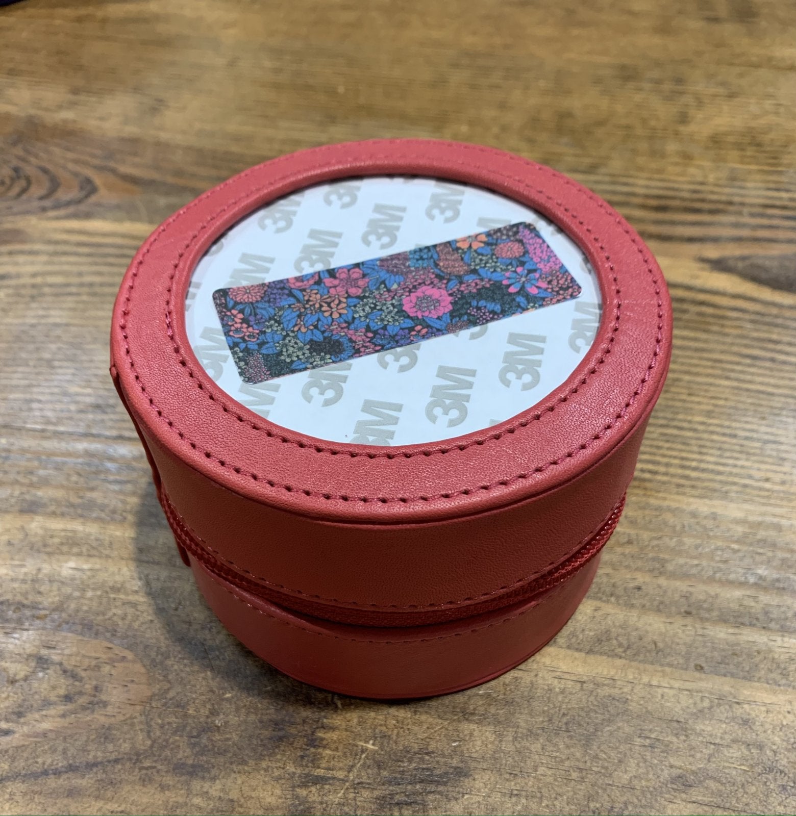 4" Round Leather Case - Salmon/Dark Floral