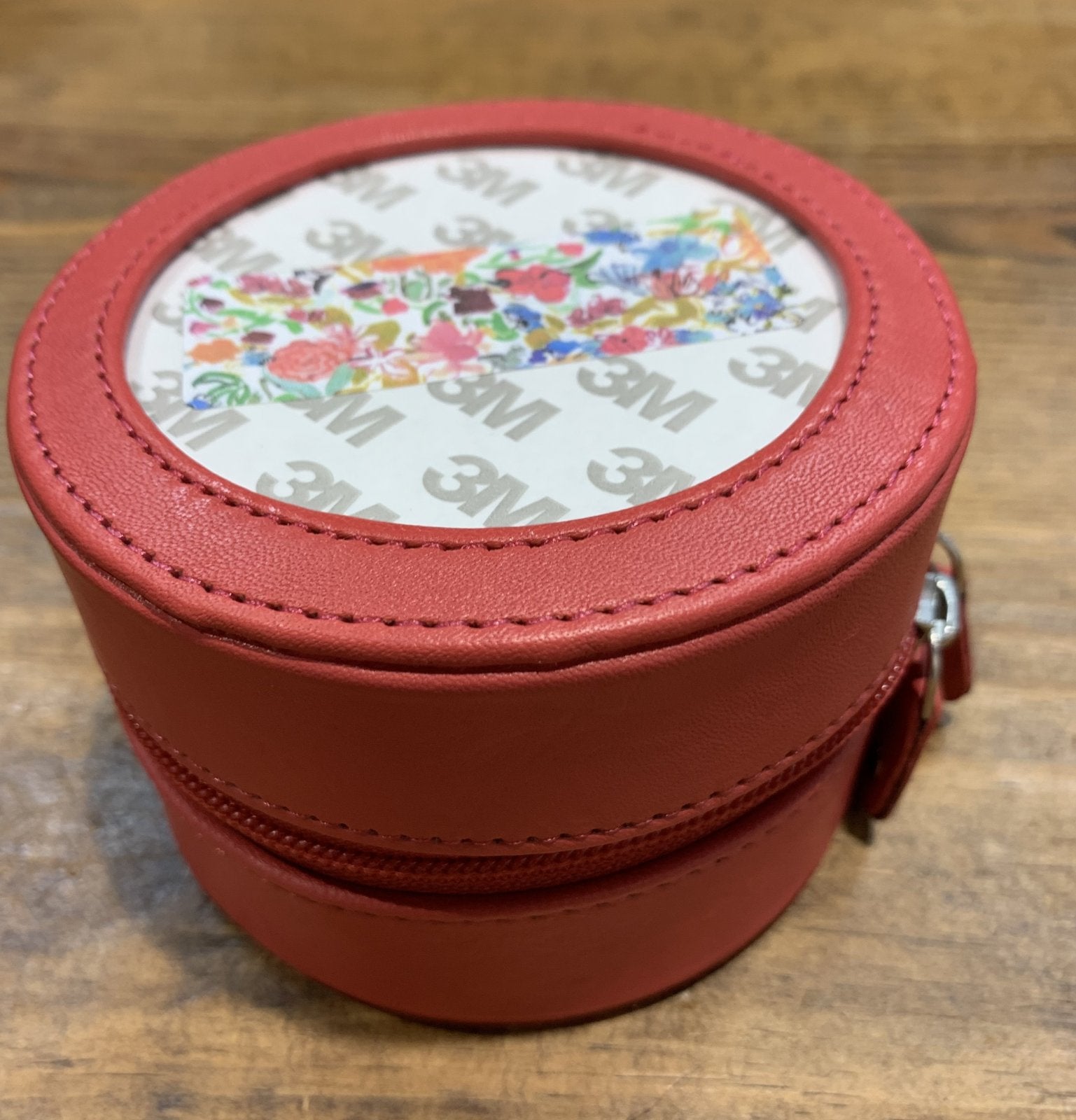 4" Round Leather Case - Salmon/Multi Floral White