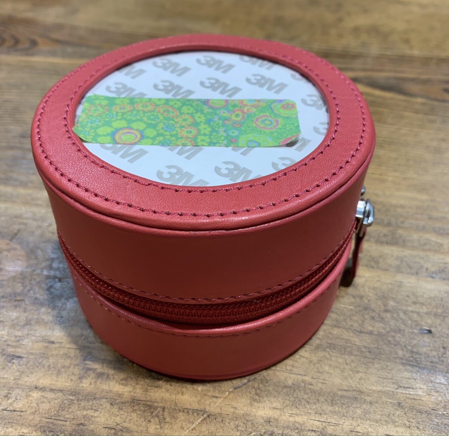 4" Round Leather Case - Salmon/Green Floral