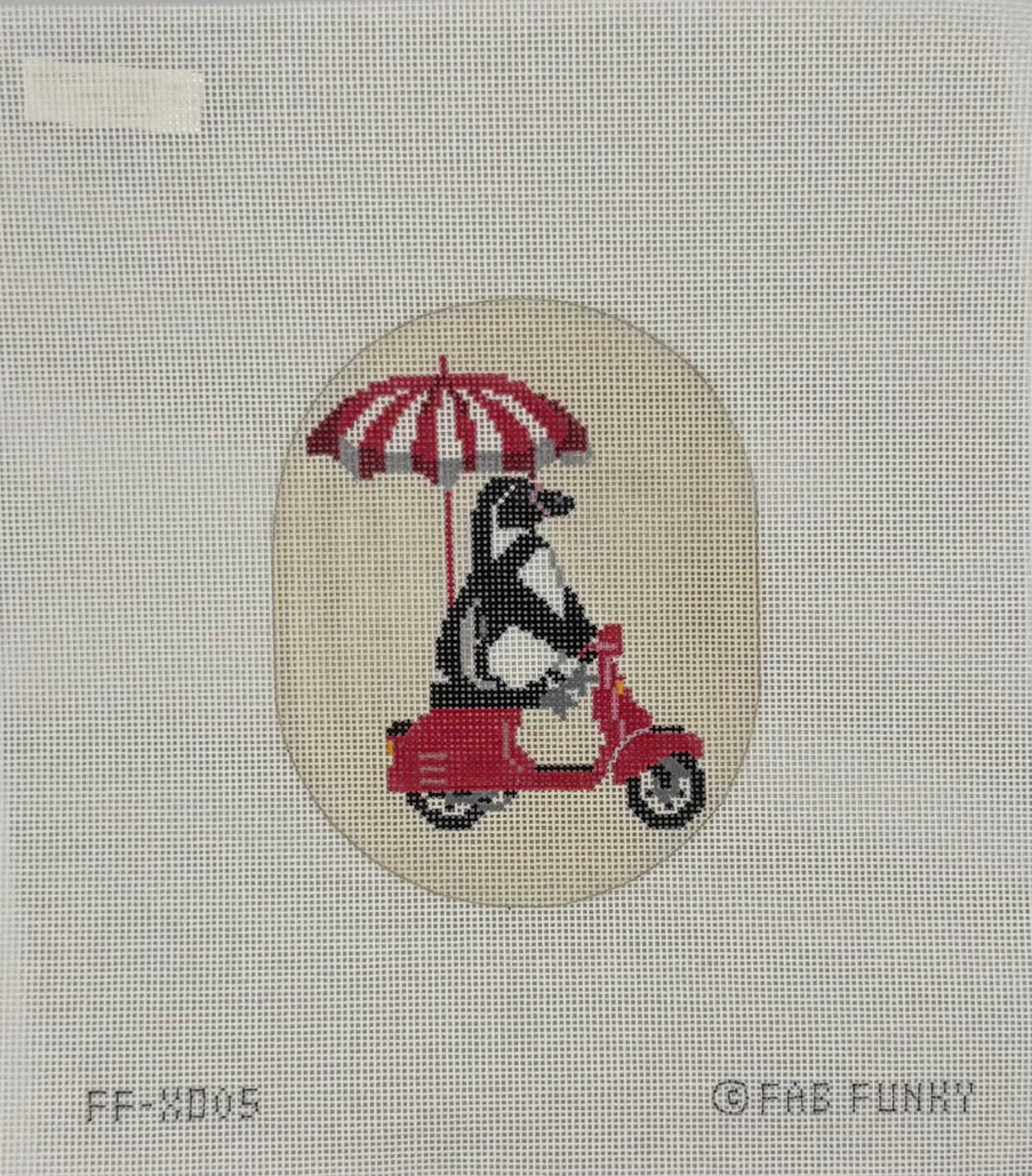 Penguin on Red Moped
