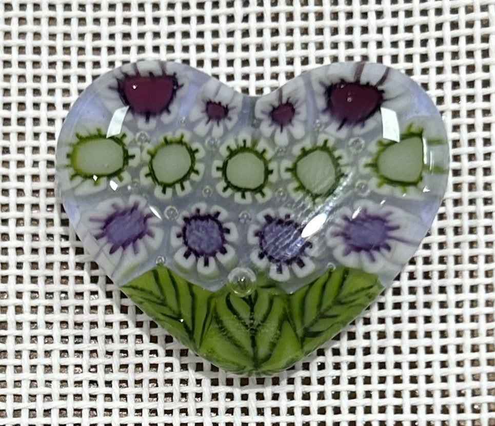 Fused Glass Needle Minder -  Floral Heart