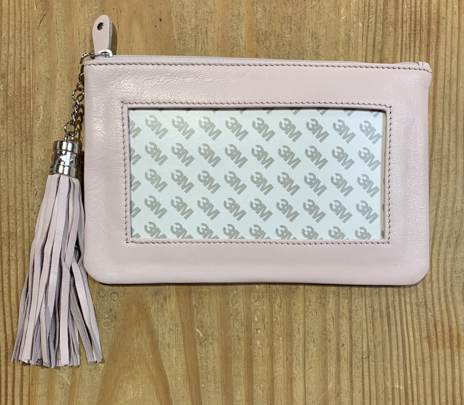 Lamb Skin Zip Pouch w/ Detachable Tassel - Light PInk