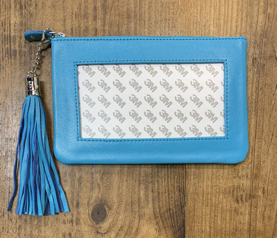 Leather Zip Pouch w/ Detachable Tassel - Oasis Blue