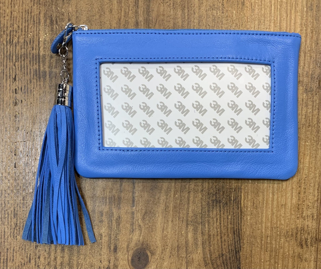 Leather Zip Pouch w/ Detachable Tassel - Swell Blue