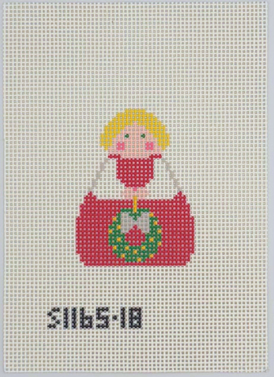 Stitch It Angel - Red Angel with Green Wreath and Silver Bow