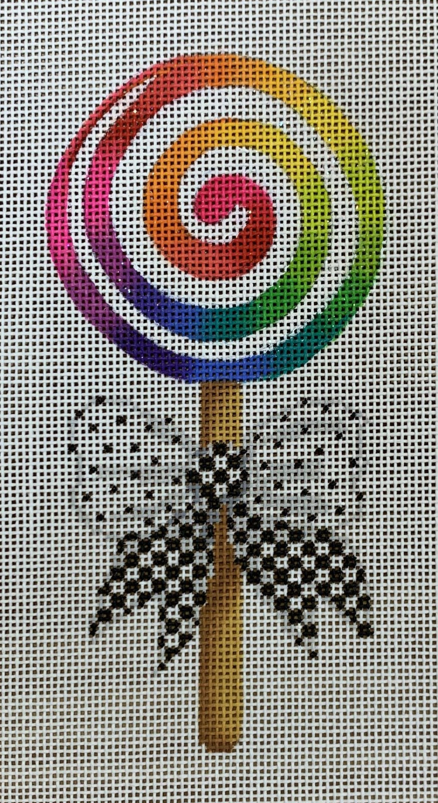 Mini Sweet Treat - Rainbow swirl Lollipop w/ B&amp;W Bow