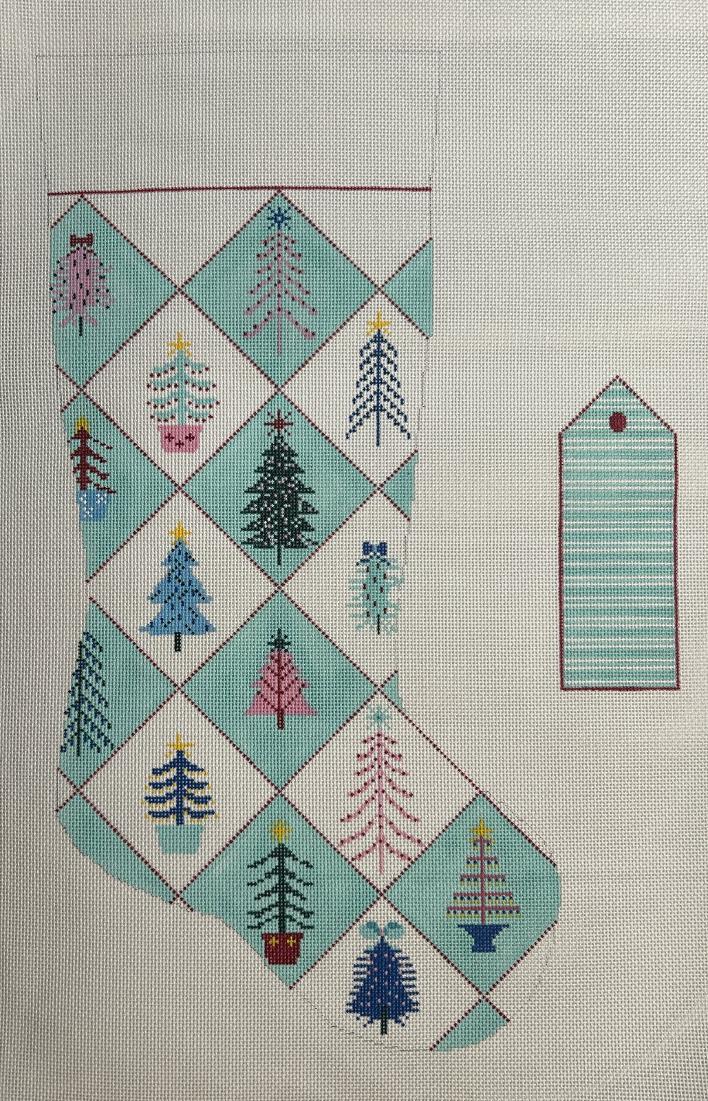 Candy Quilting Trees Stocking and Tag