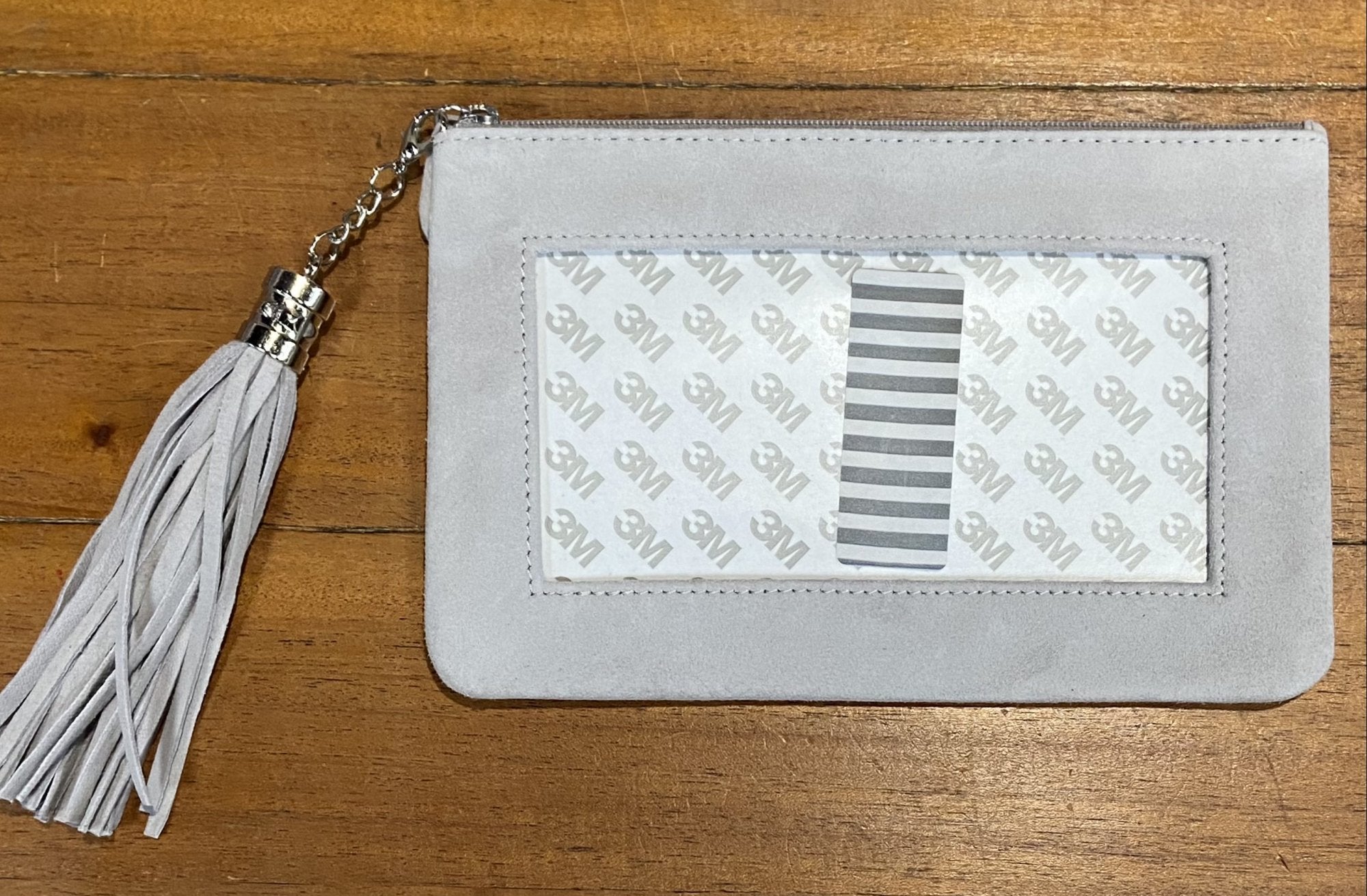 Ultrasuede Zip Pouch w/ Detachable Tassel - Grey