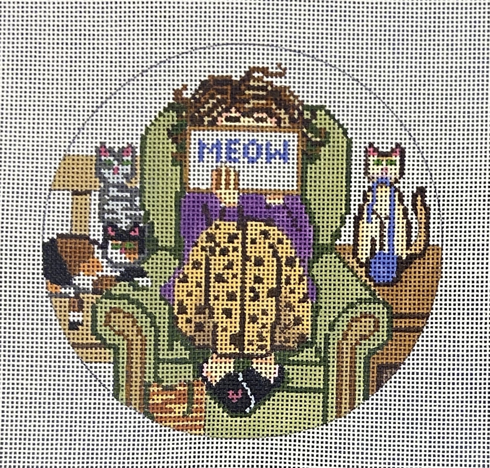 Stitching Girl Round - Meow