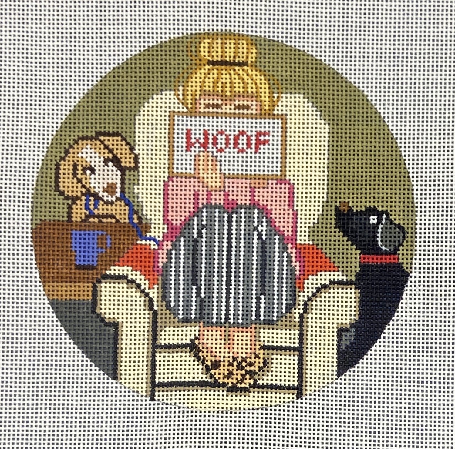 Stitching Girl Round - Woof