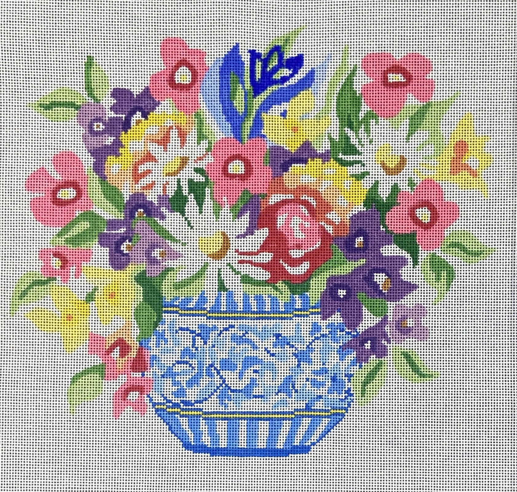 Flowers in Blue &amp; White Vase