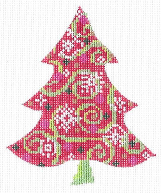 Red Swirlz-n-Snowflakes Tree w/ Stitch Guide